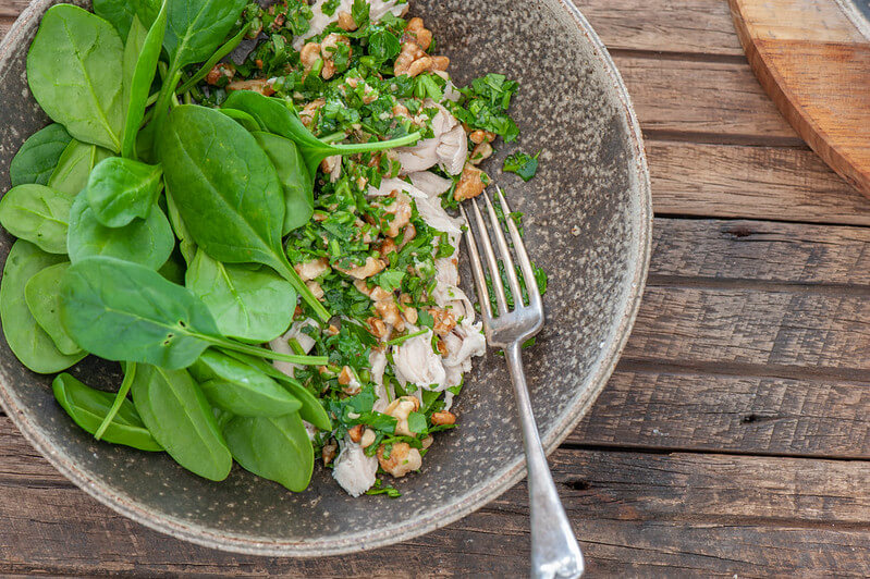 Quick Chicken with Parsley Walnut Salsa